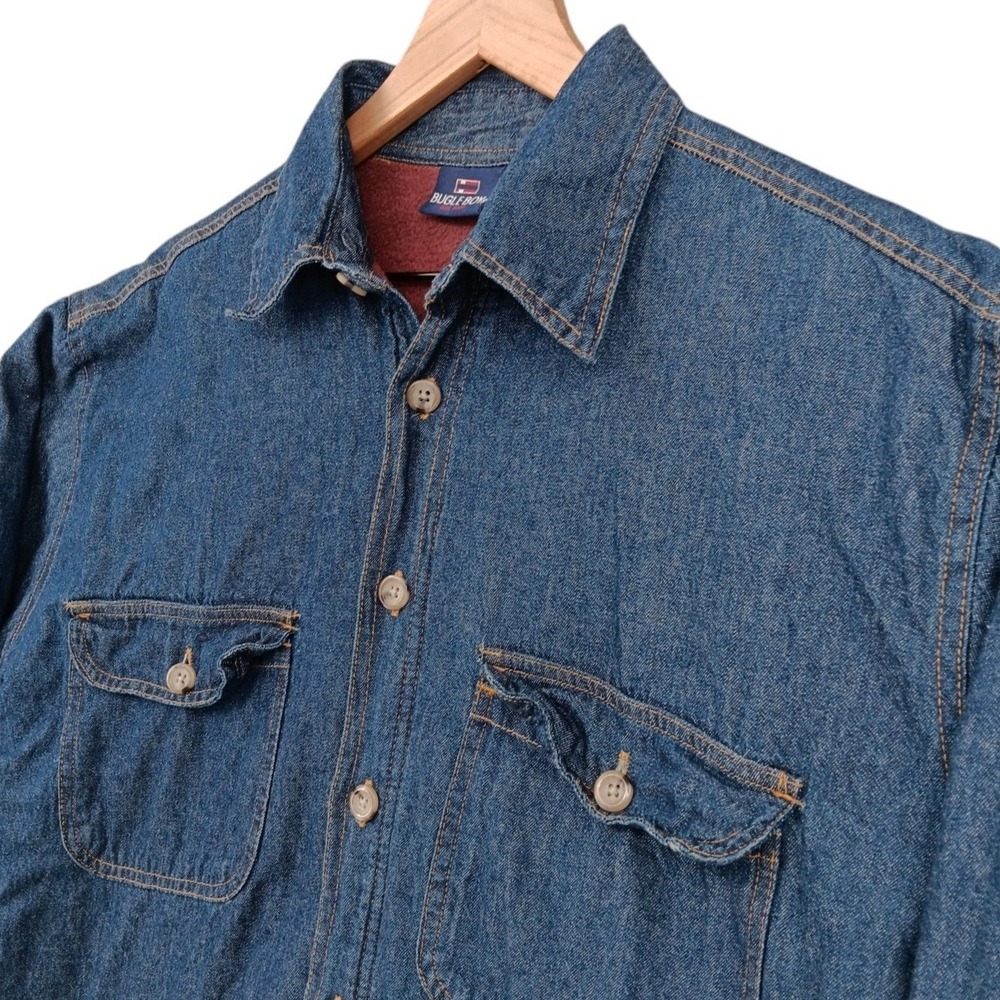 Bugle Boy Denim Shirt Mens M Blue Fleece Lined Long Sleeve Workwear Vintage 90s